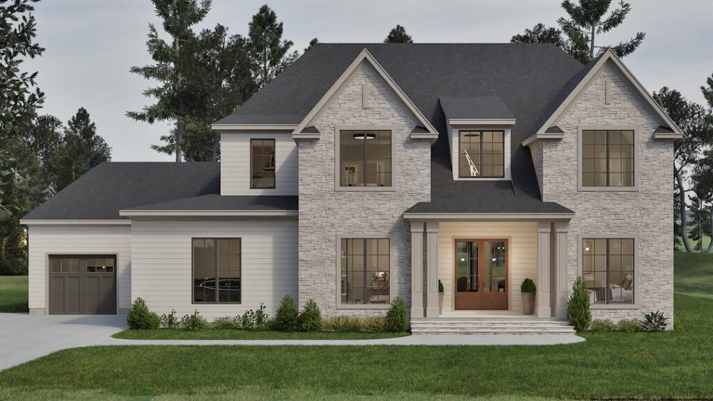 Sneak peek alert 👀 A fresh new home design is coming to @shinleafliving at 405 Shinleaf Pond Trail. ⁣
⁣
🔗 in bio.
⁣
Design by @mcmillandesigninc 
⁣
#homesteadbuilt #fallslakenc #shinleafestates #customdesign #exteriordesign 
⁣